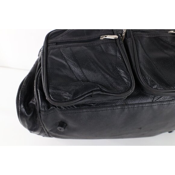Vintage 90s Streetwear Distressed Genuine Buffalo Leather Duffel Bag Weekender - Picture 3 of 10